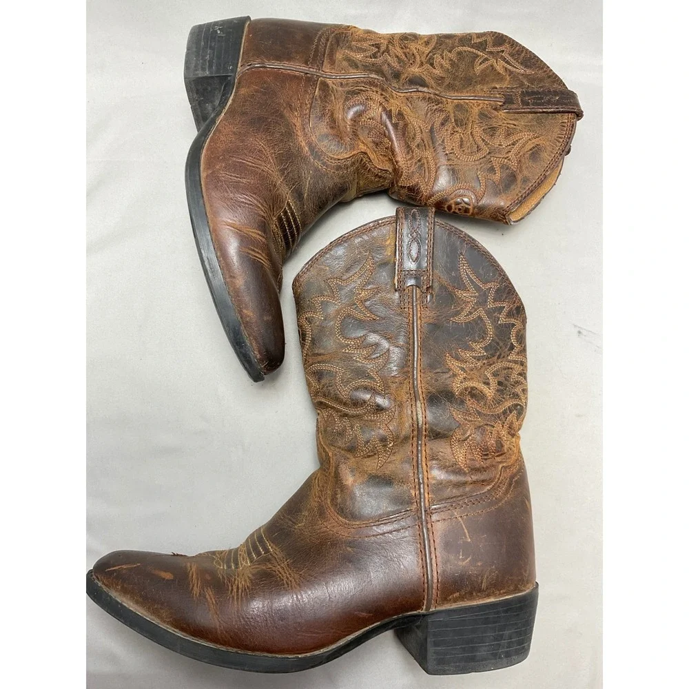 Ariat Heritage Western Boots Kids Size 3 Brown Leather Round Toe Cowboy Good